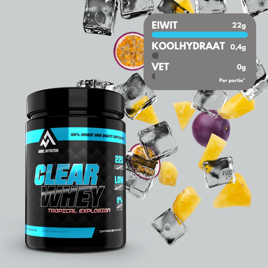 Aubel Nutrition Clear Whey Tropical, verfrissende eiwitshake.